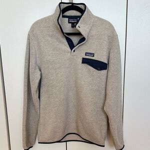 Patagonia Fleece Pullover in Beige with Blue Trim